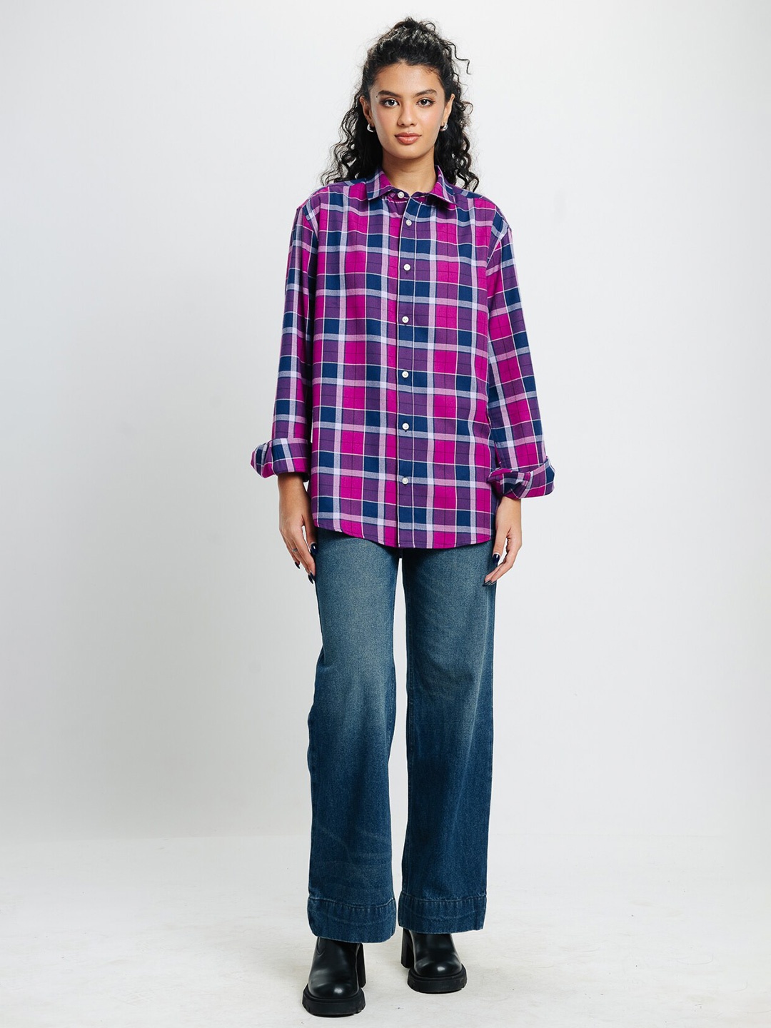 

FREAKINS Tartan Checked Cotton Casual Shirt, Pink