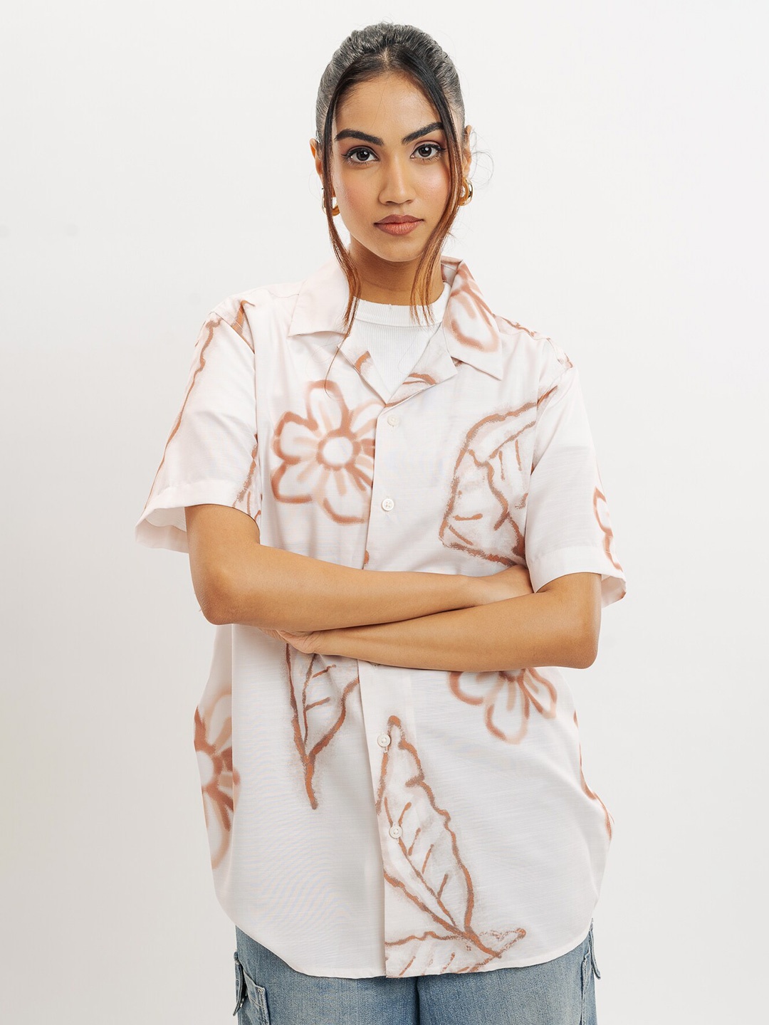 

FREAKINS Floral Cotton Casual Shirt, Beige