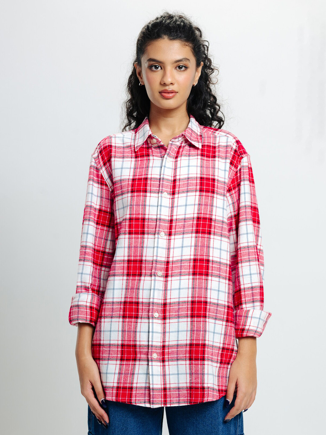 

FREAKINS Tartan Checked Cotton Casual Shirt, Red