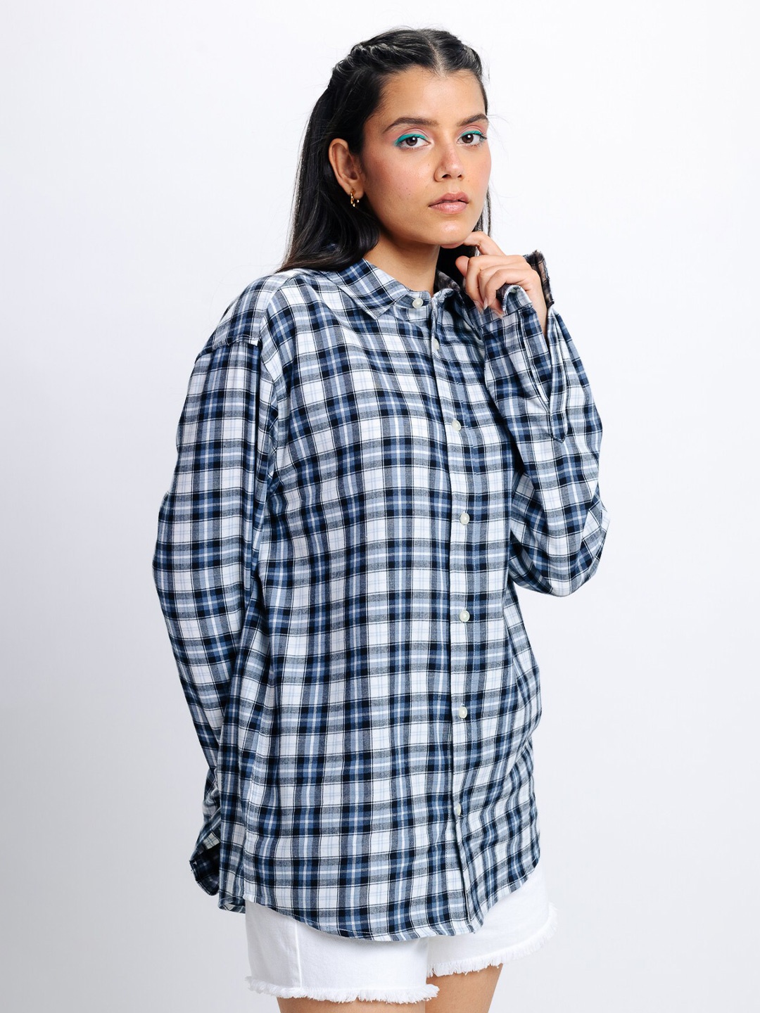 

FREAKINS Cotton Checked Casual Shirt, White