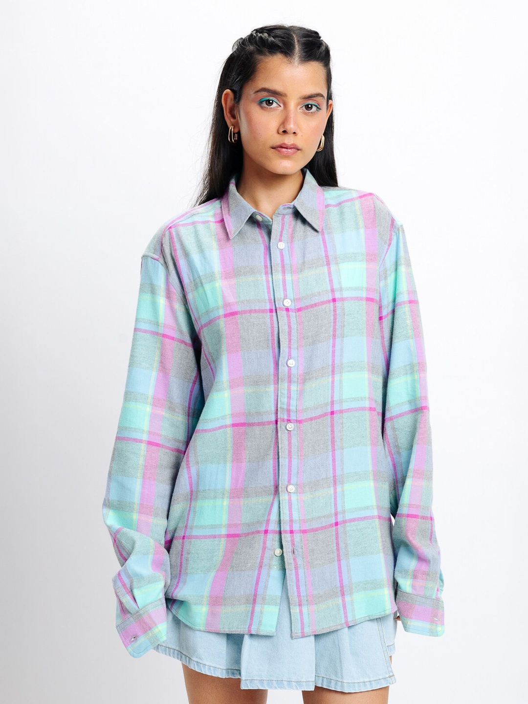 

FREAKINS Tartan Checks Cotton Checked Casual Shirt, Green