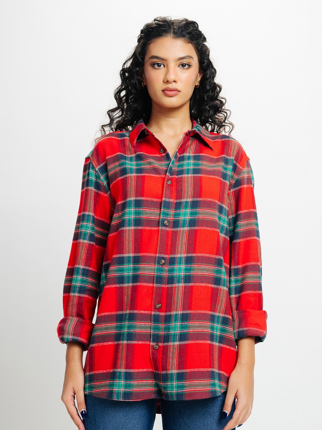 

FREAKINS Tartan Checks Cotton Checked Casual Shirt, Red
