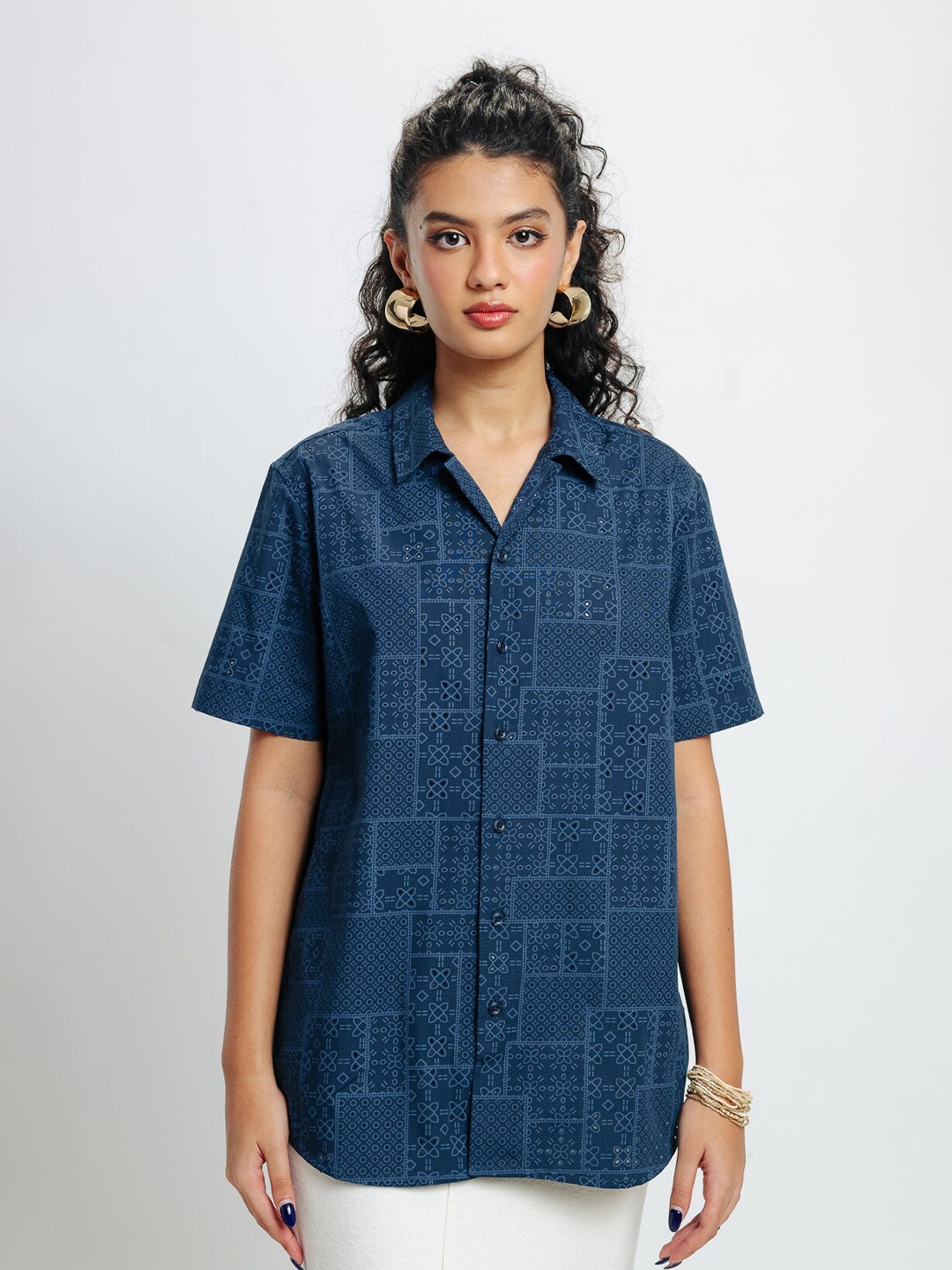 

FREAKINS Cotton Geometric Printed Casual Shirt, Blue