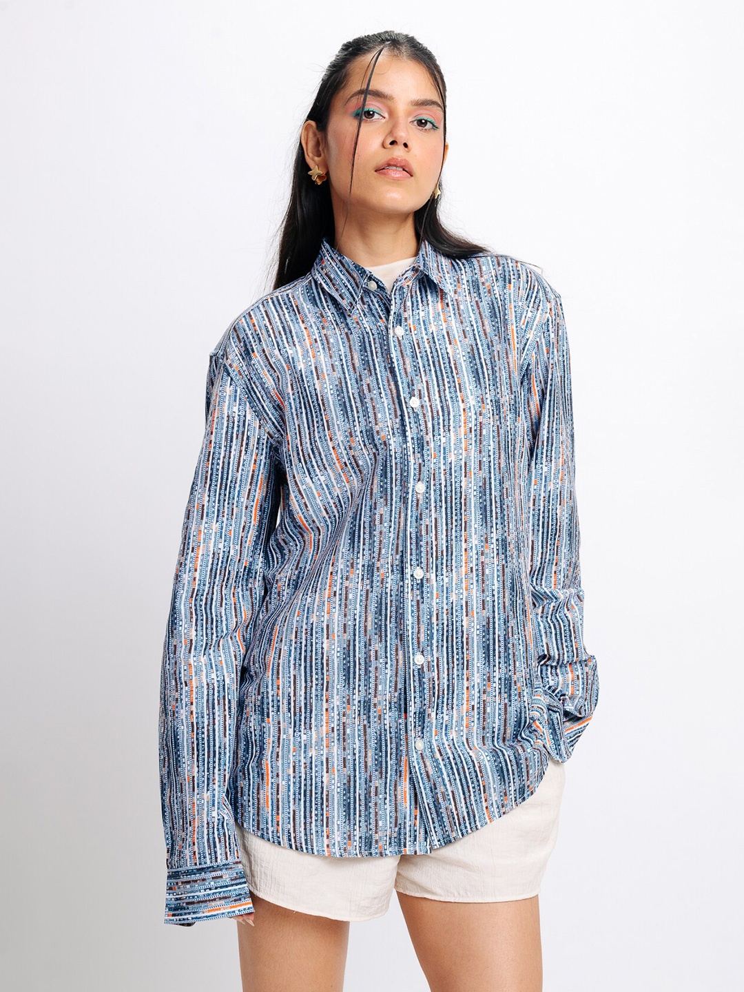 

FREAKINS Striped Printed Casual Shirt, Blue