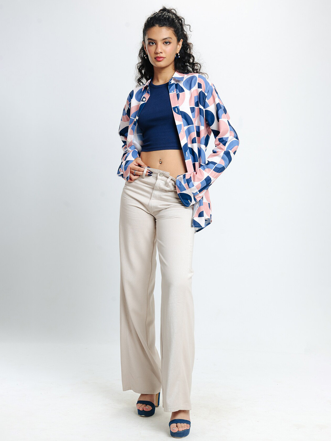 

FREAKINS Striped Printed Casual Shirt, Navy blue