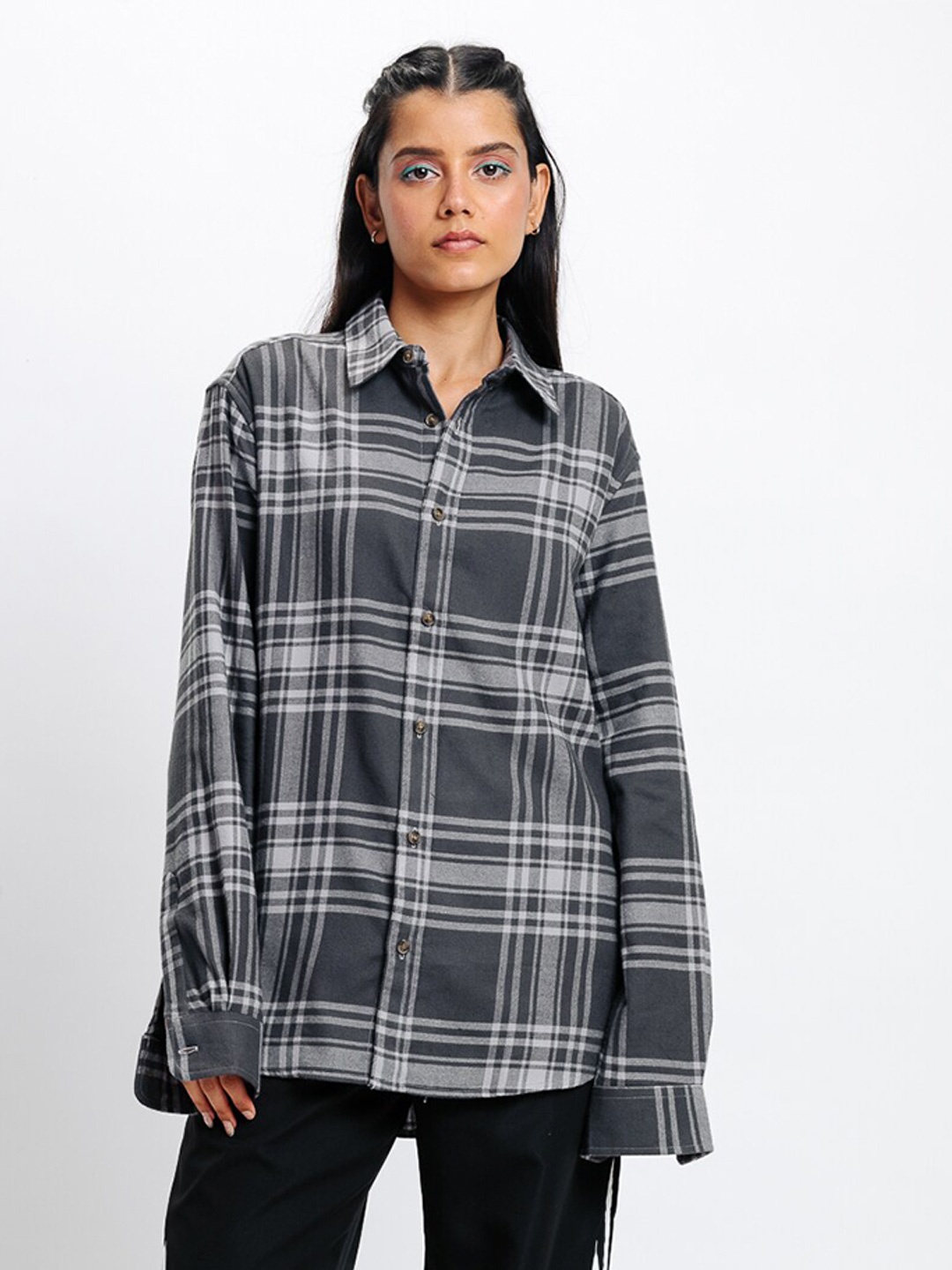 

FREAKINS Tartan Checks Cotton Checked Casual Shirt, Black