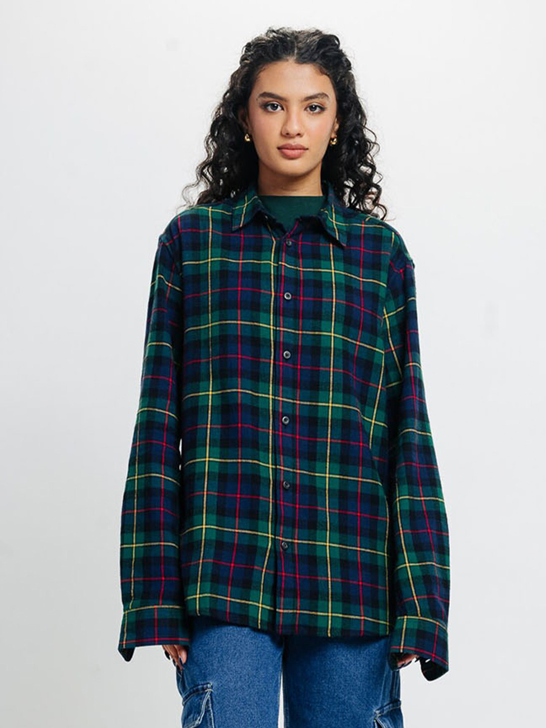 

FREAKINS Tartan Checks Cotton Checked Casual Shirt, Green