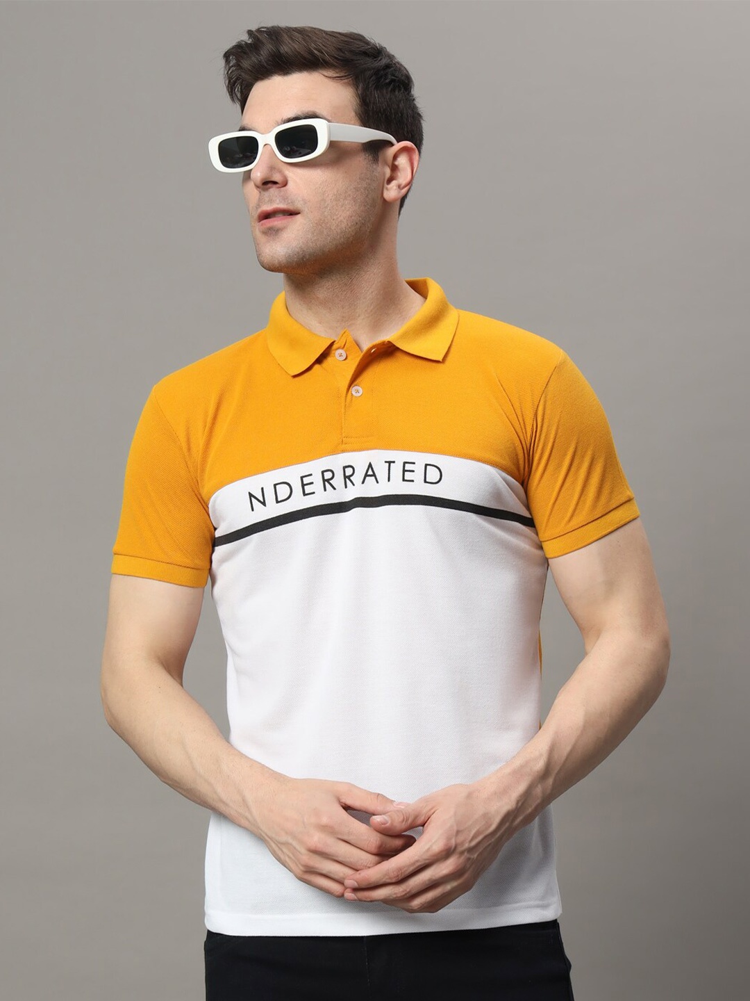 

THE MILLION CLUB Colourblocked Polo Collar T-shirt, Mustard