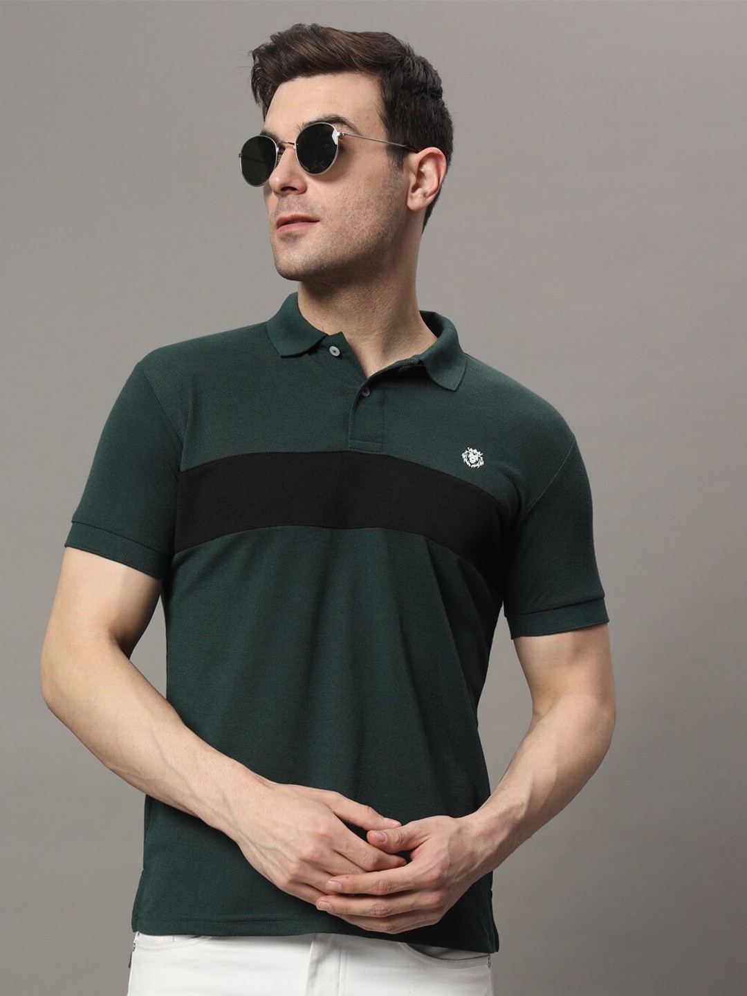 

THE MILLION CLUB Colourblocked Polo Collar T-shirt, Olive