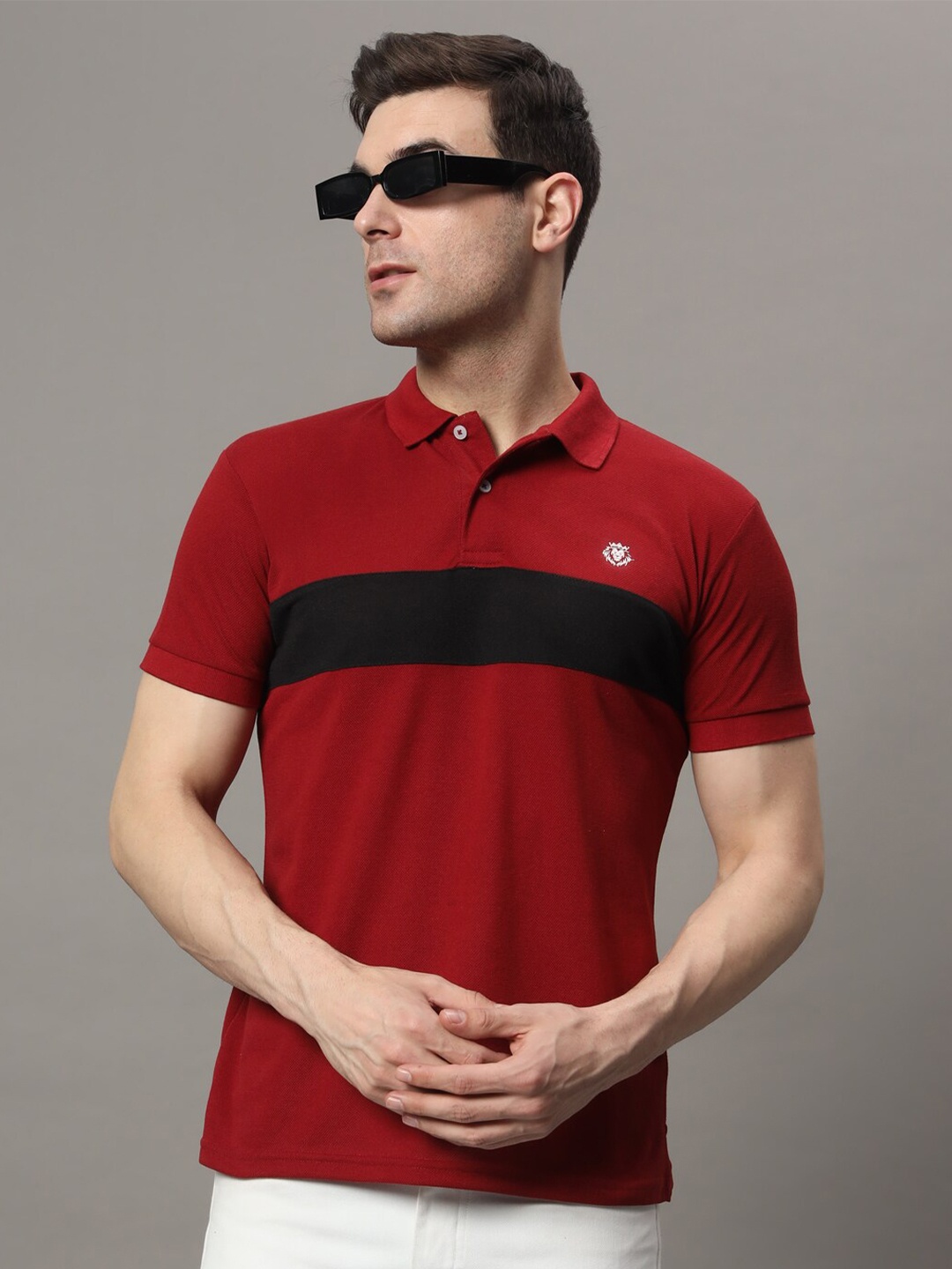 

THE MILLION CLUB Colourblocked Polo Collar T-shirt, Red