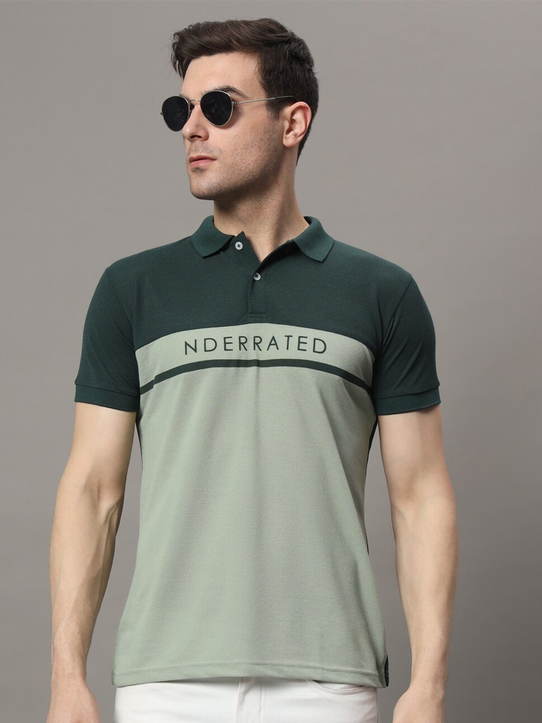 

THE MILLION CLUB Colourblocked Polo Collar T-shirt, Olive