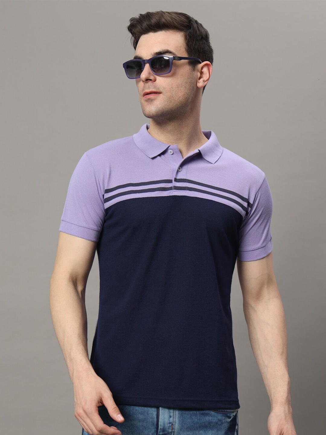 

THE MILLION CLUB Colourblocked Polo Collar T-shirt, Purple