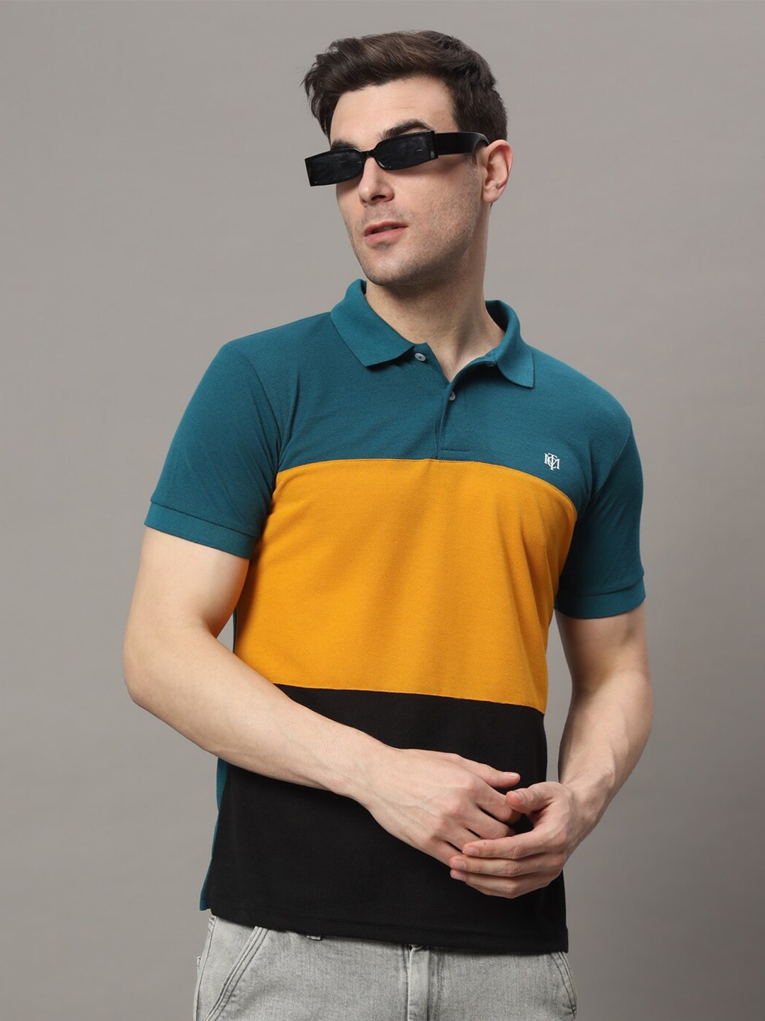 

THE MILLION CLUB Colourblocked Polo Collar T-shirt, Teal