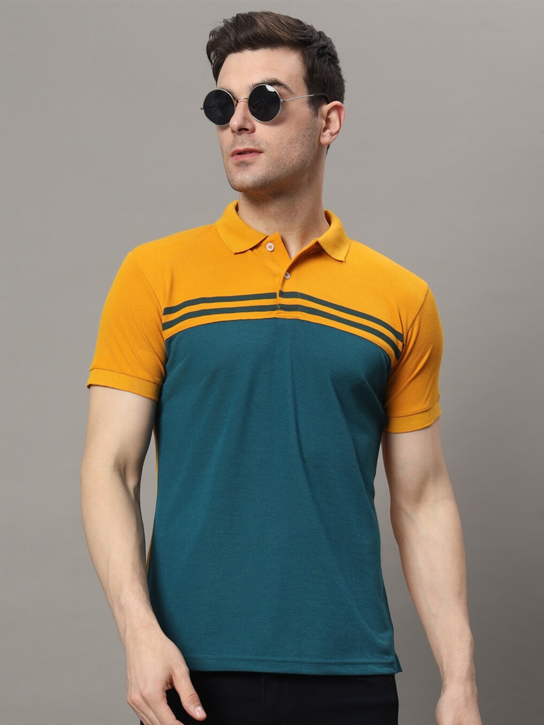 

THE MILLION CLUB Colourblocked Polo Collar T-shirt, Mustard