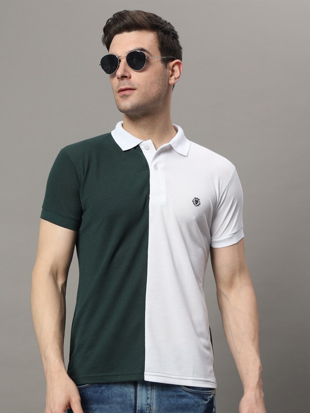 

THE MILLION CLUB Colourblocked Polo Collar T-shirt, Olive
