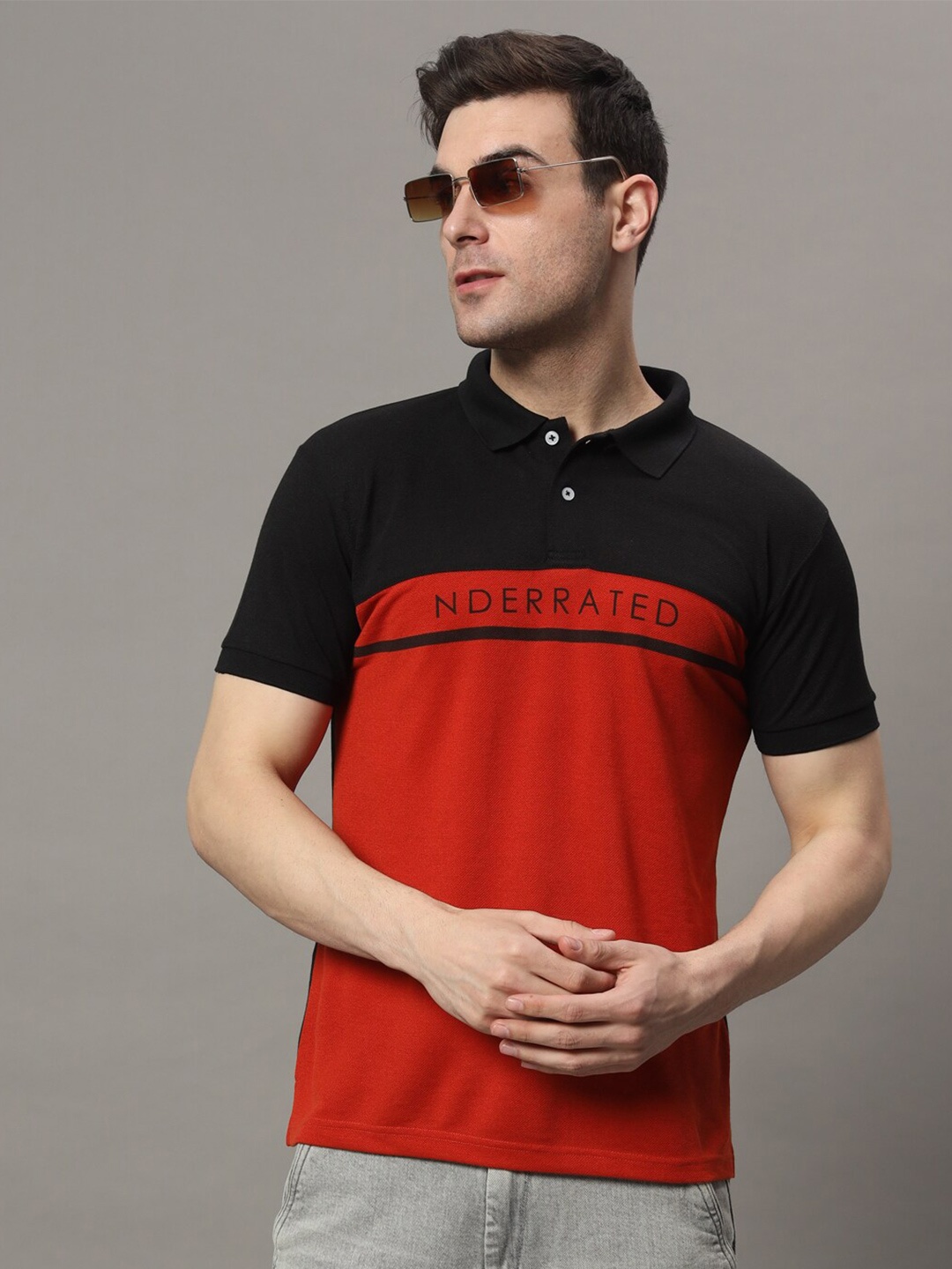 

THE MILLION CLUB Colourblocked Polo Collar Cotton T-shirt, Black