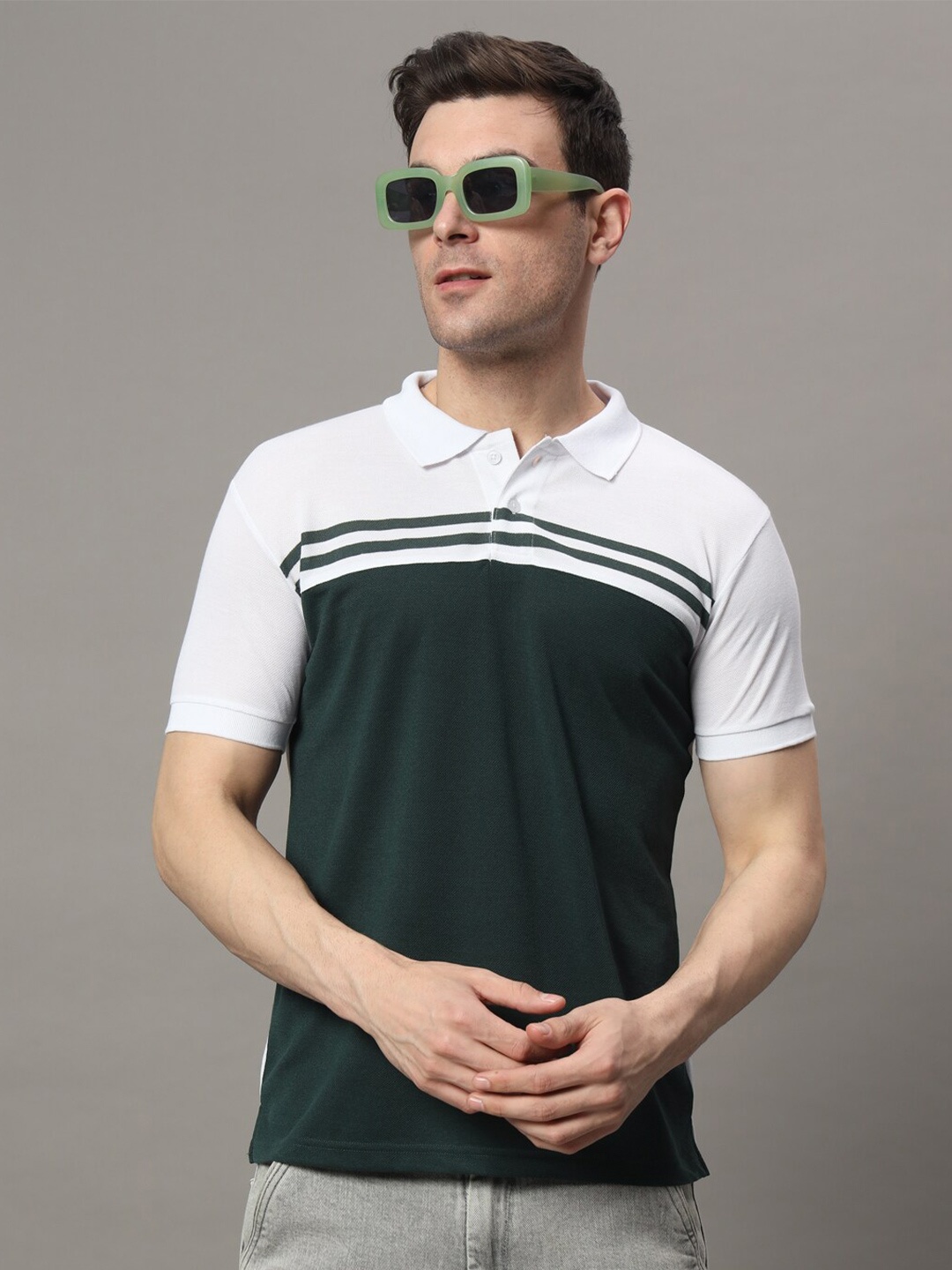

THE MILLION CLUB Colourblocked Polo Collar Cotton T-shirt, White