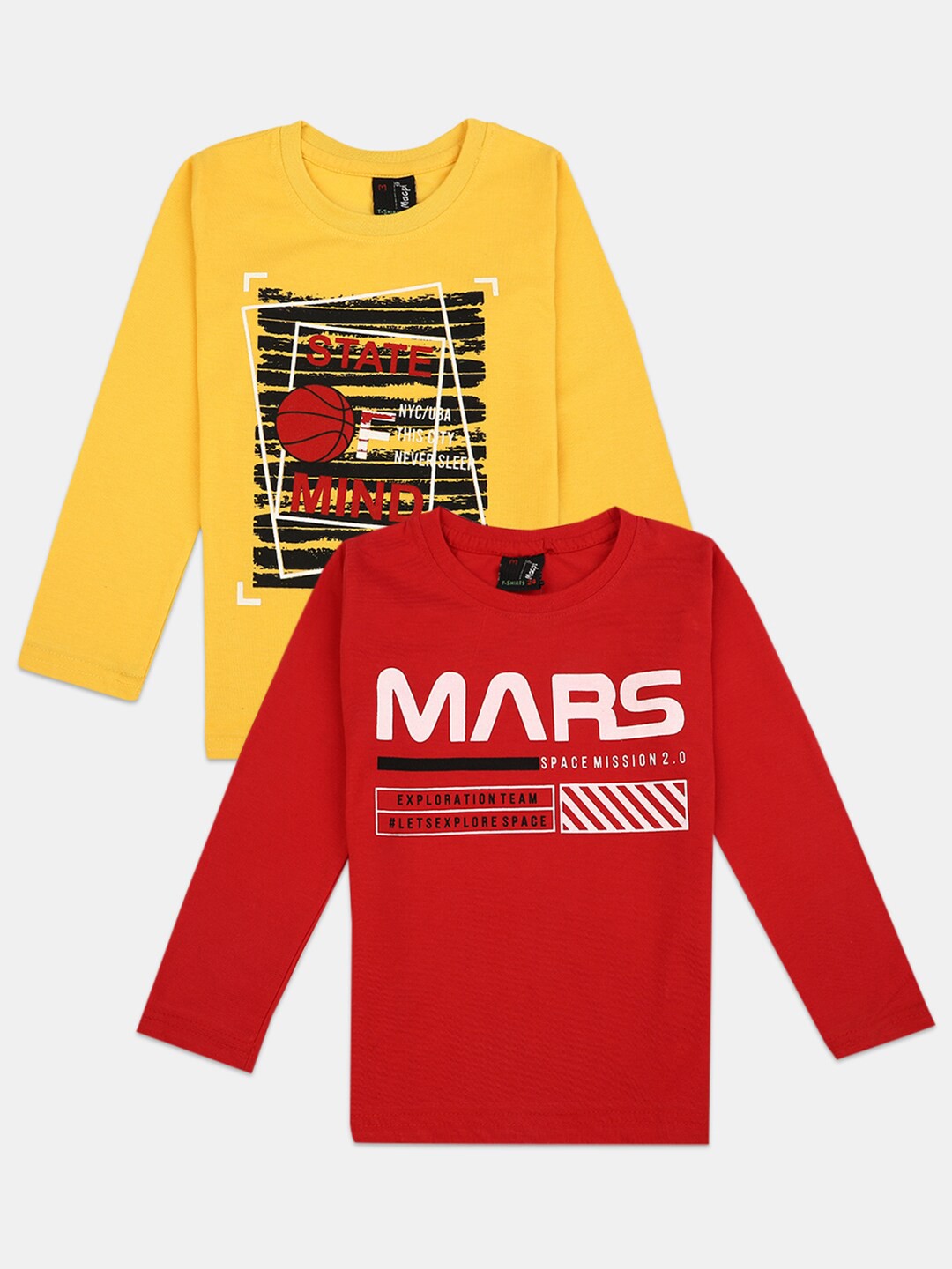 

V-Mart Boys Pack Of 4 Typography Printed Round Neck Long Sleeves Cotton T-shirt, Red