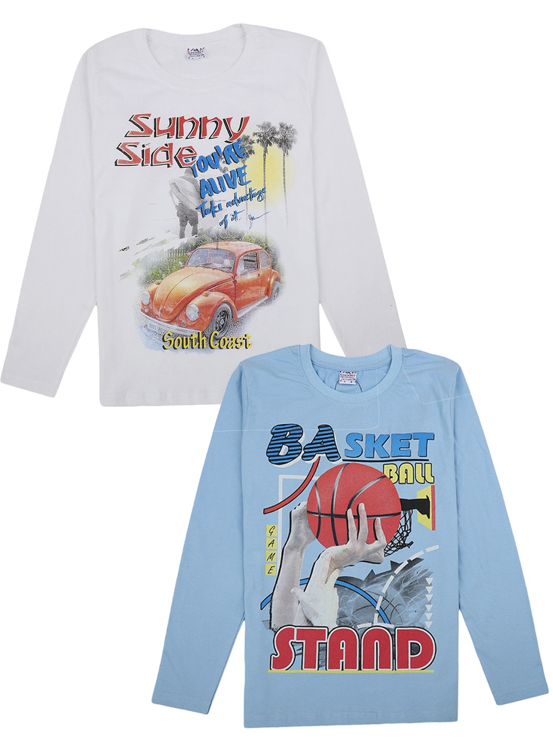 

V-Mart Boys Pack Of 2 Graphic Printed Round Neck Long Sleeves Cotton T-shirt, White