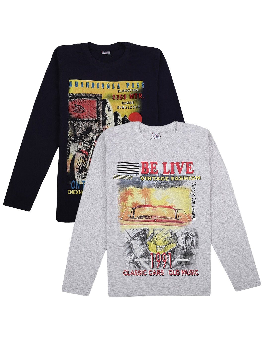 

V-Mart Boys Pack Of 2 Graphic Printed Round Neck Long Sleeves Cotton T-shirt, White