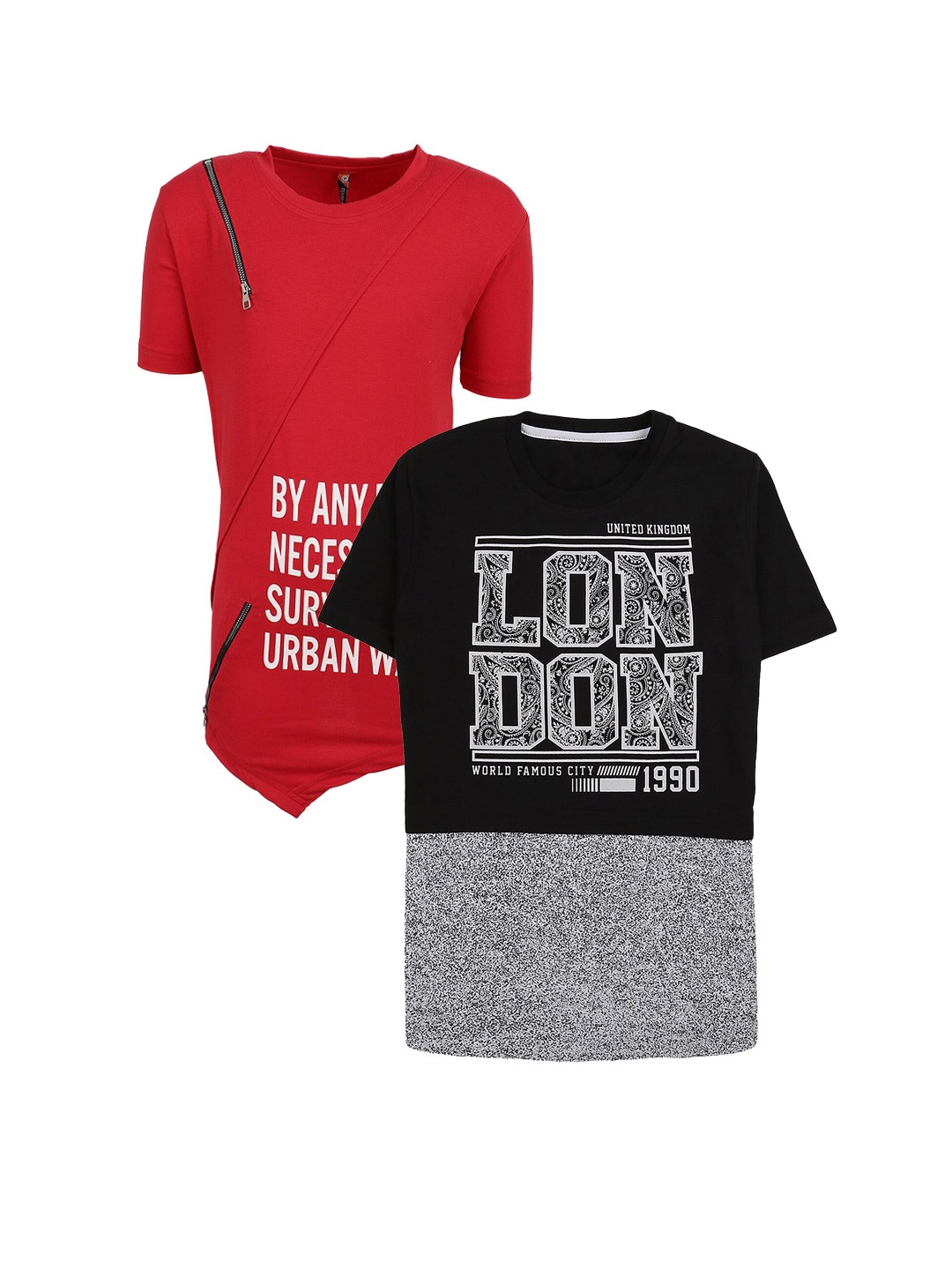 

V-Mart Boys Pack Of 2 Typography Printed Cotton T-shirt, Black