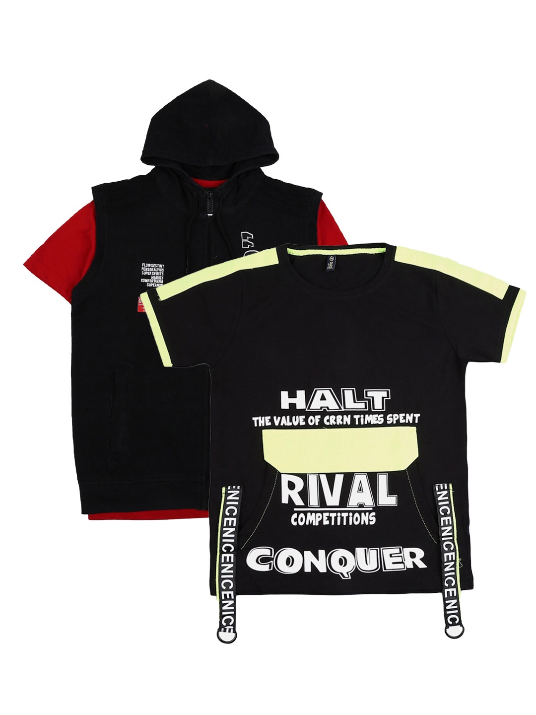 

V-Mart Boys Typography 2 Hooded Applique T-shirt, Black
