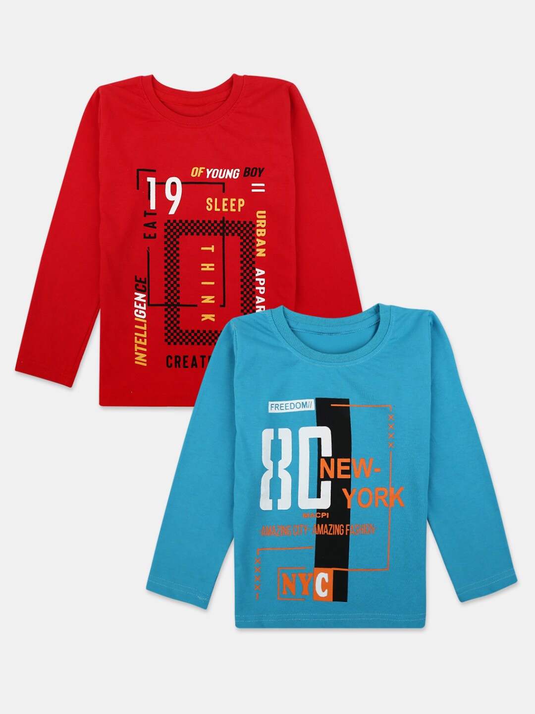 

V-Mart Boys Pack Of 4 Typography Printed Applique Casual T-shirts, Blue