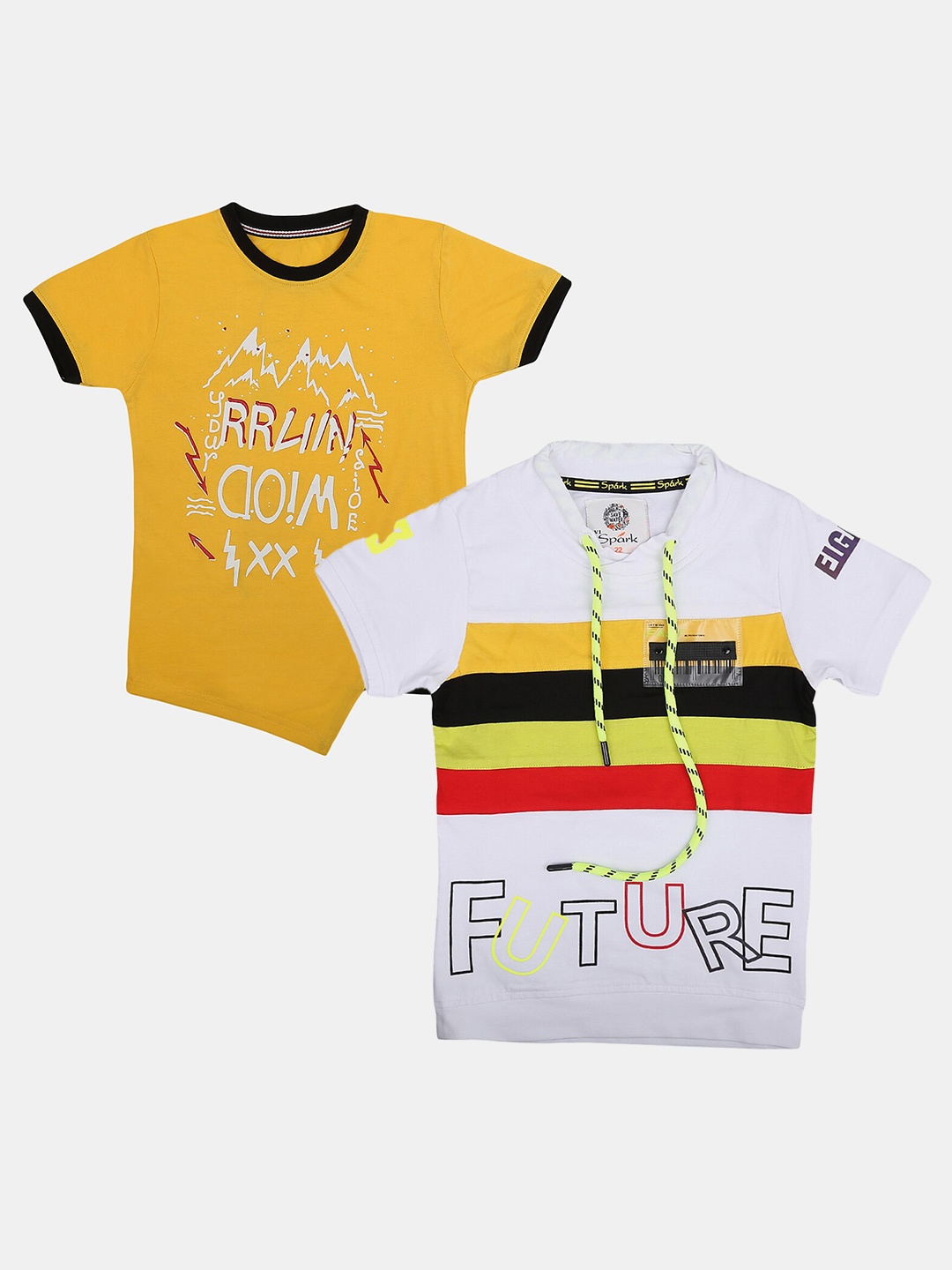 

V-Mart Boys Pack Of 2 Printed Cotton Round Neck Short Sleeves Applique Casual T-shirts, Yellow