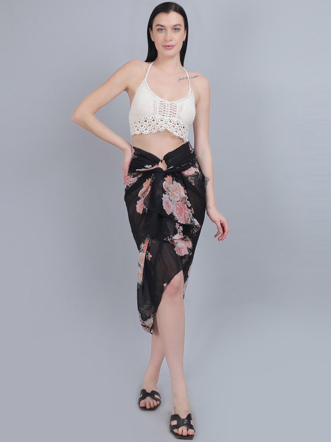 

mod & shy Floral Printed Wrap-Around Sarong, Black