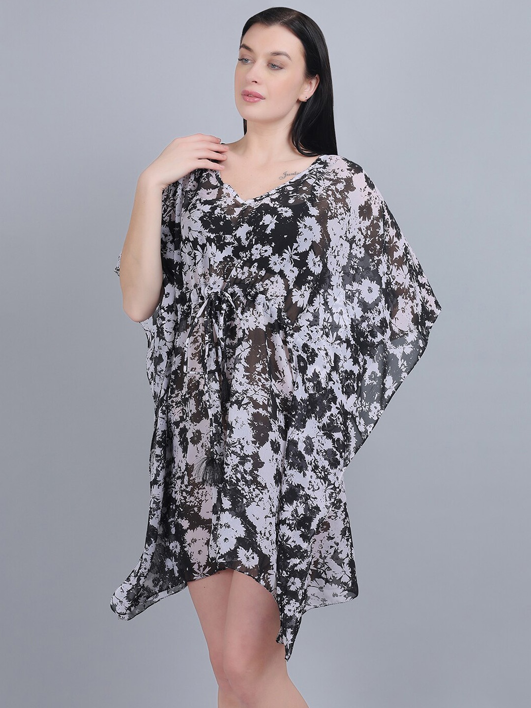 

mod & shy Printed Kaftan Swimwear Cover Up Top, Black