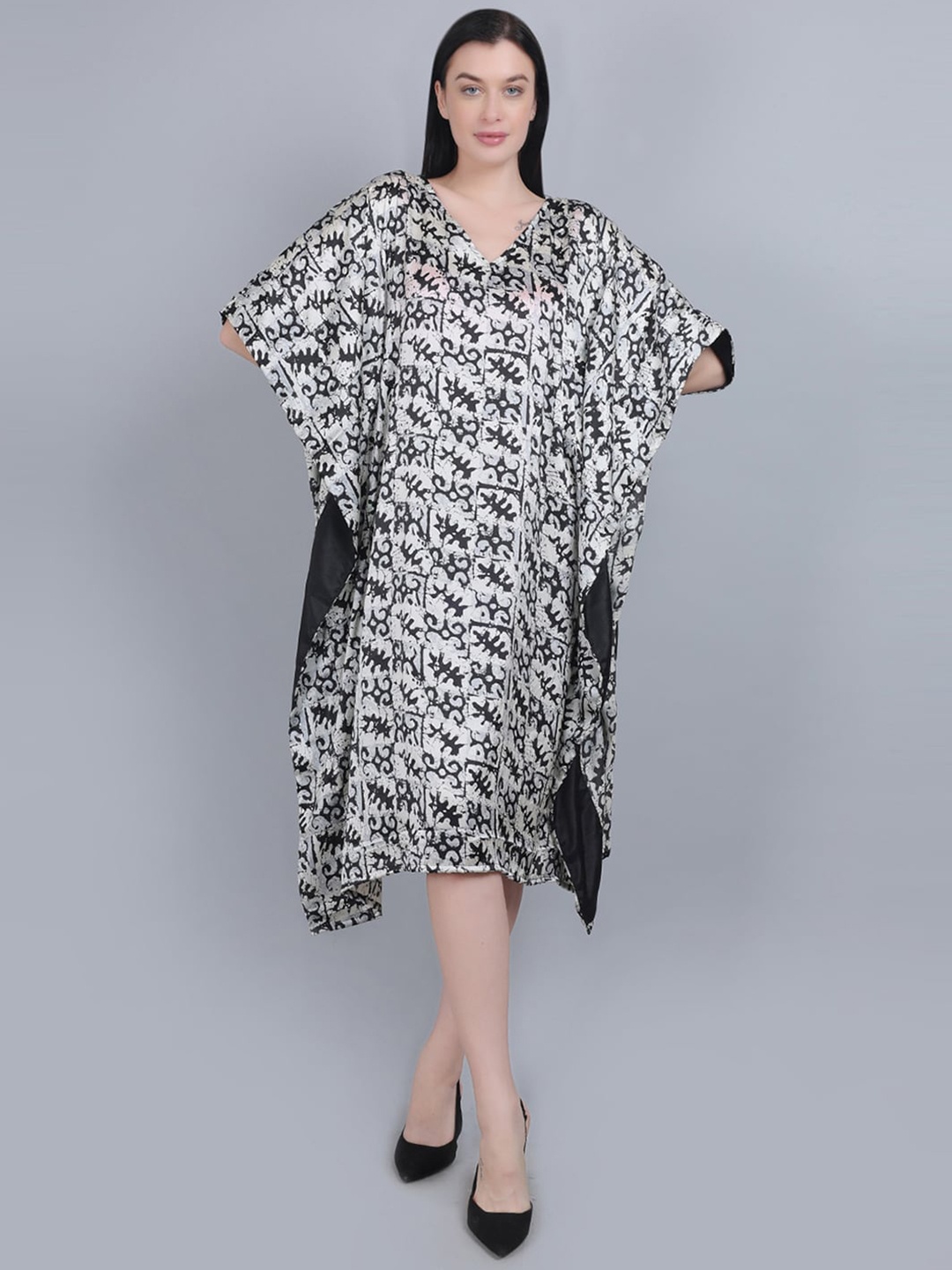 

mod & shy Printed Swimwear Cover Up Kaftan Dress, Black