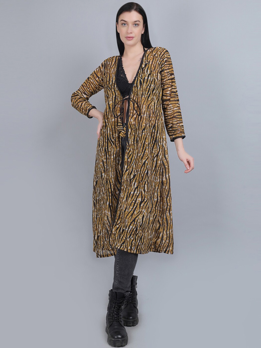 

mod & shy Animal Printed Tie-Up Cover-Up Shrug, Black