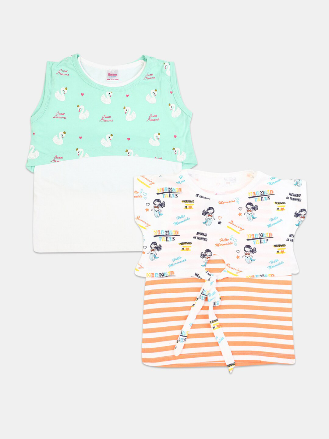 

V-Mart Girls Pack Of 4 Printed Cotton Short Sleeves Round Neck Applique Casual T-shirts, Peach