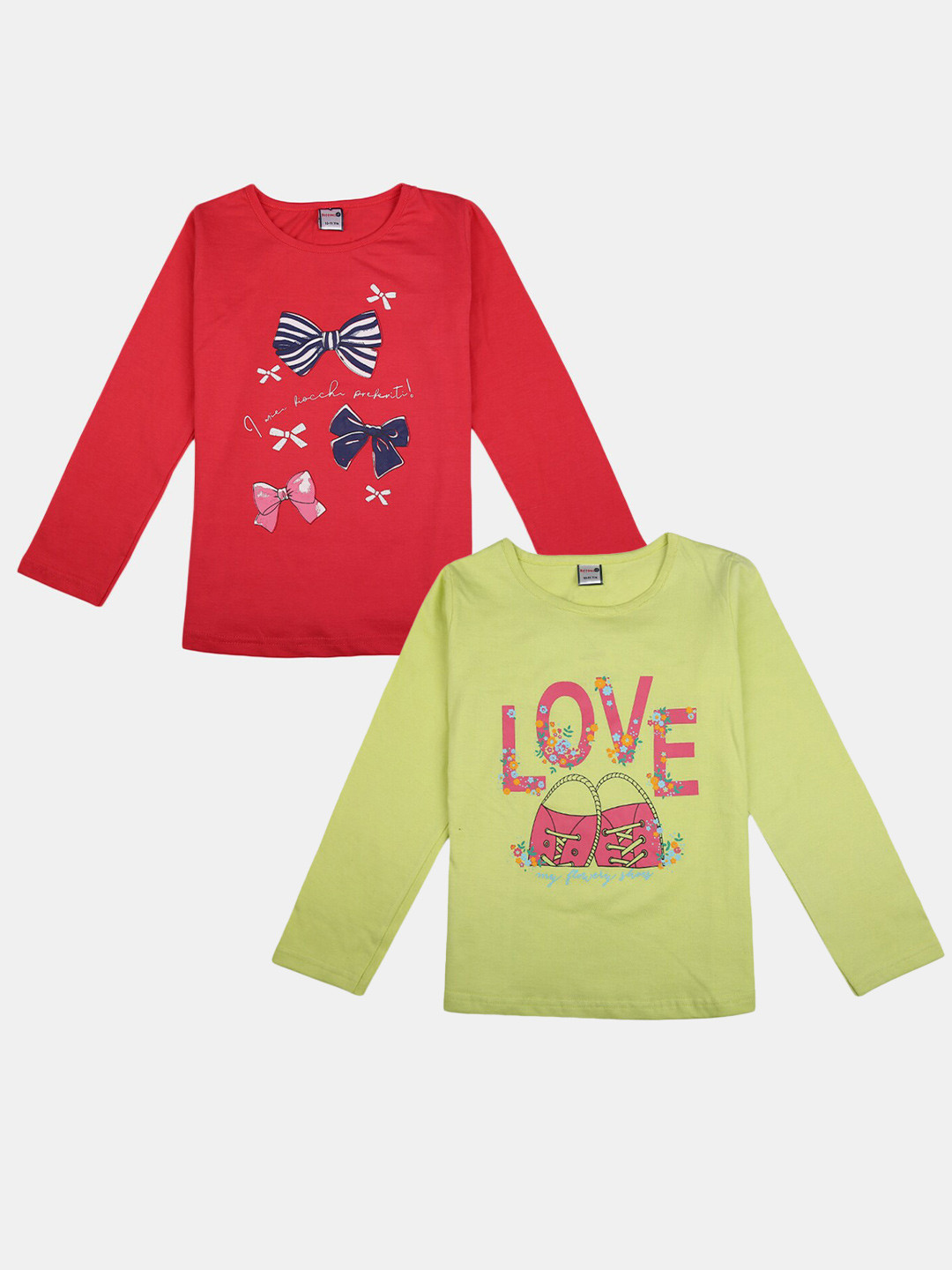 

V-Mart Girls Pack Of 2 Typography Printed Cotton Round Neck Casual T-shirts, Green