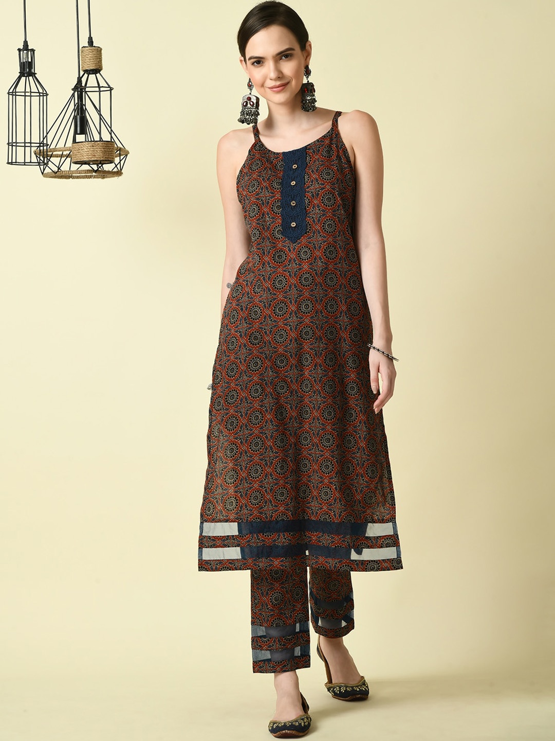 

KALINI Women Sequinned Block Print Anarkali Kurta, Multi