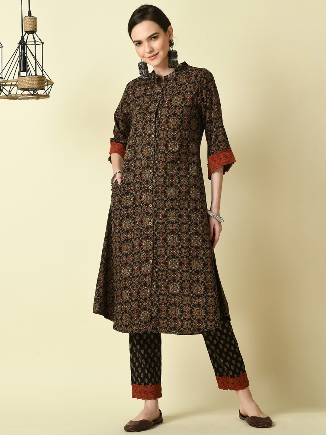 

KALINI Women Printed Thread Work Block Print Kurta, Multi