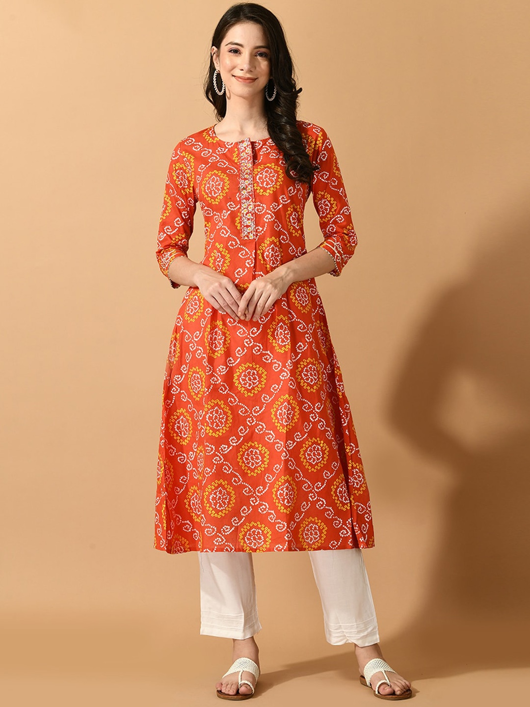 

KALINI Women Ethnic Motifs Printed Thread Work Kurta, Multi