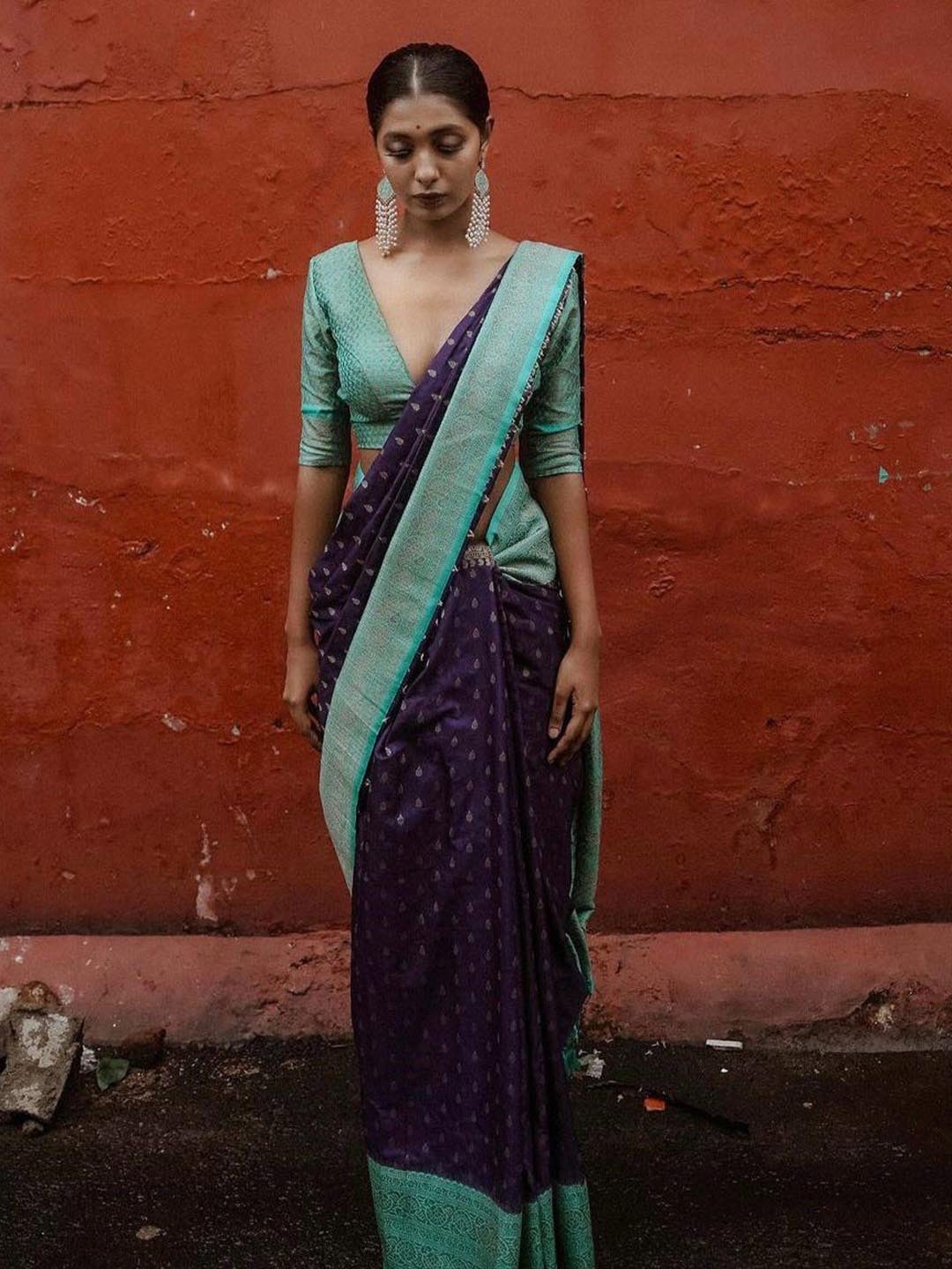 

KALINI Woven Design Zari Art Silk Saree, Purple