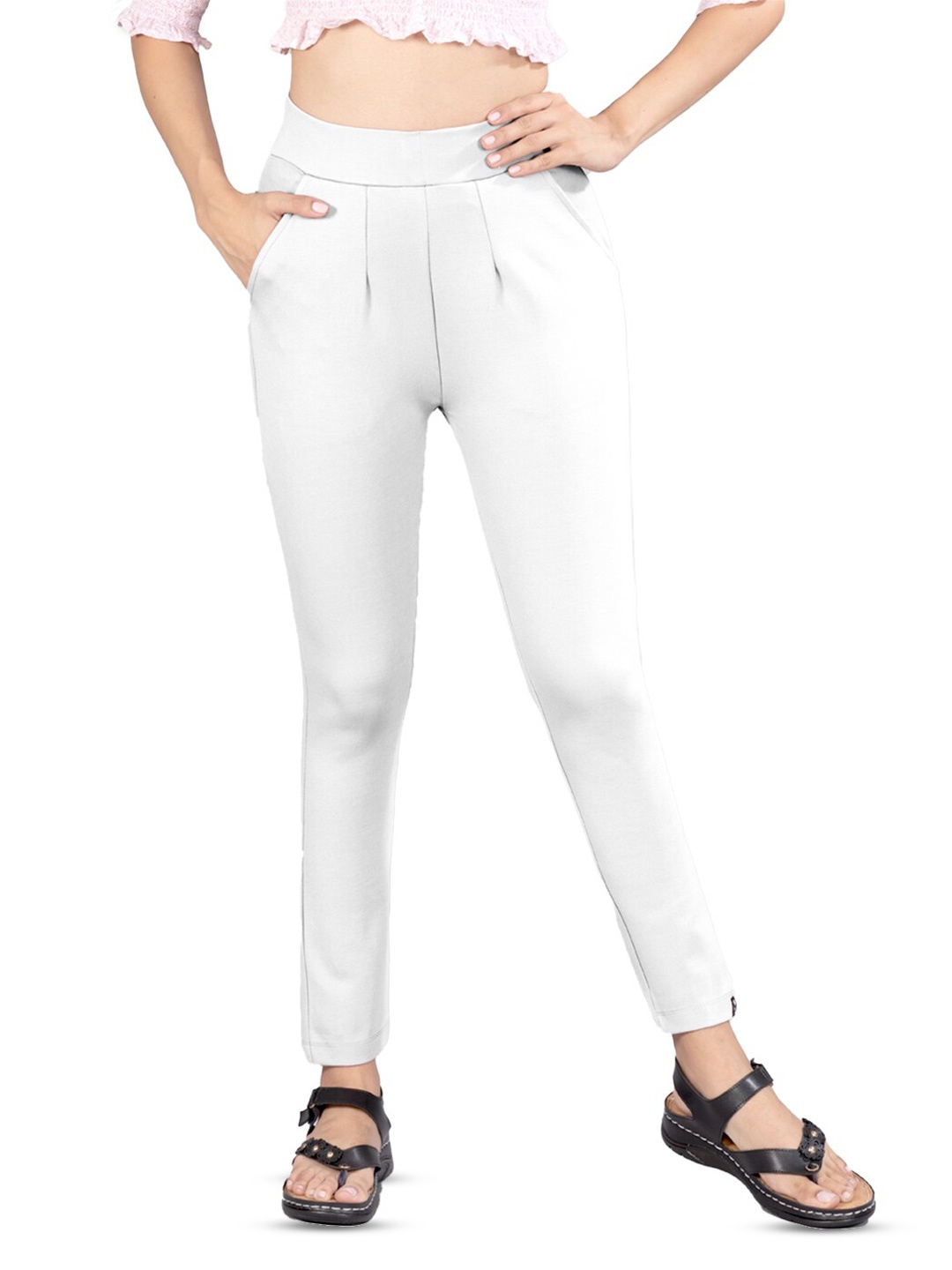 

indian flower Skinny Fit Treggings, White