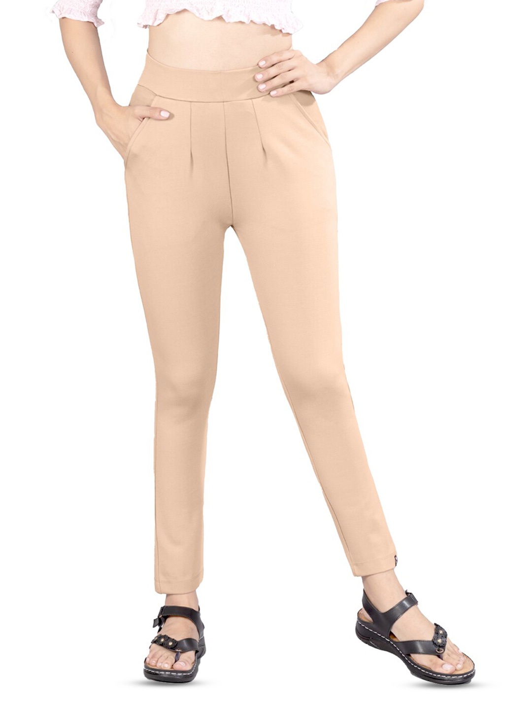 

indian flower Skinny Fit Treggings, Beige