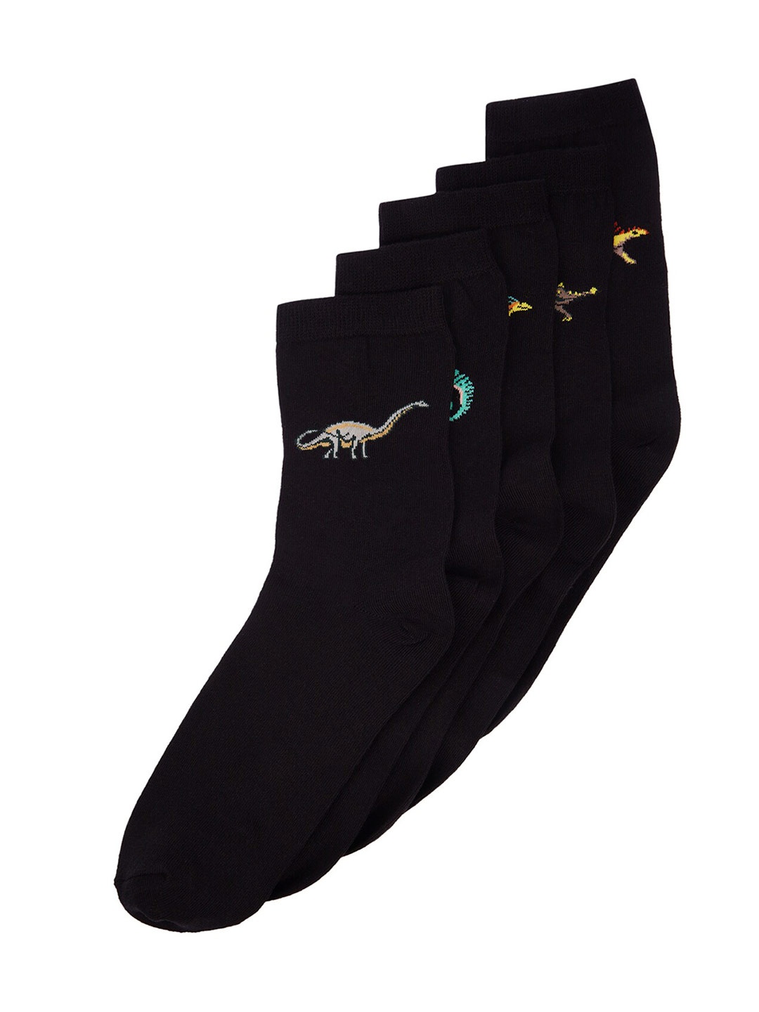 

Trendyol Men Pack Of 5 Patterned Calf-Length Socks, Black