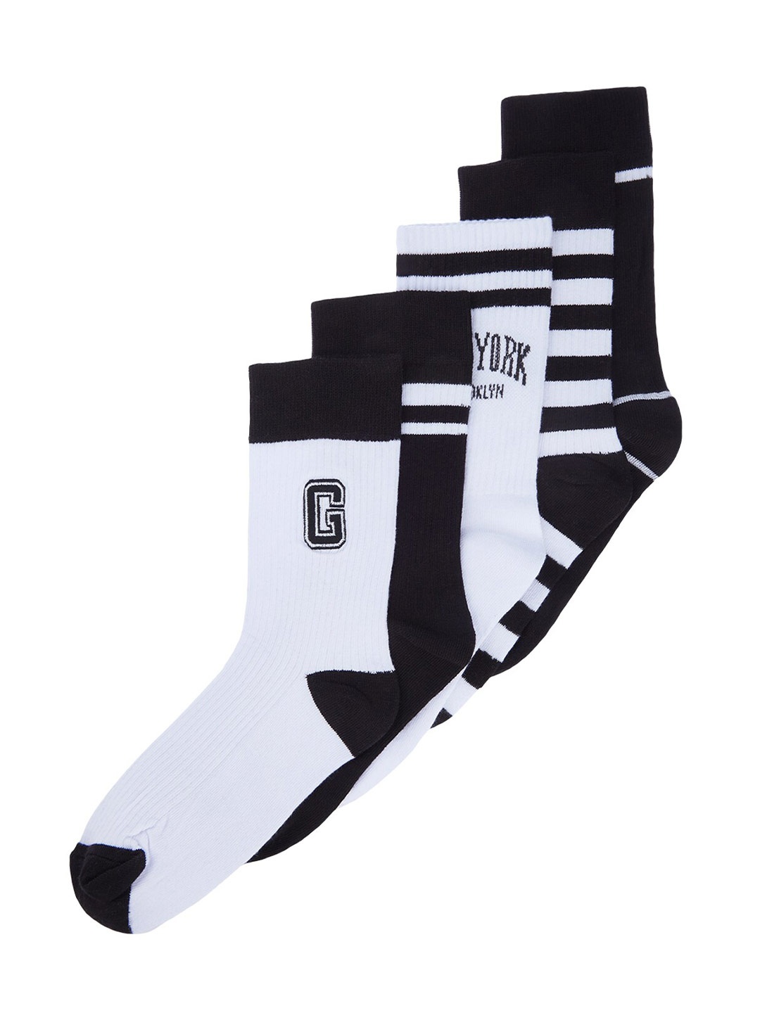 

Trendyol Men Pack Of 5 Patterned Calf-Length Socks, White