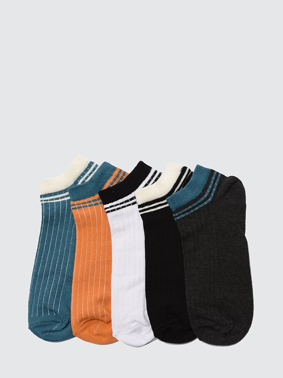 

Trendyol Men Pack Of 5 Striped Ankle-Length Socks, Black