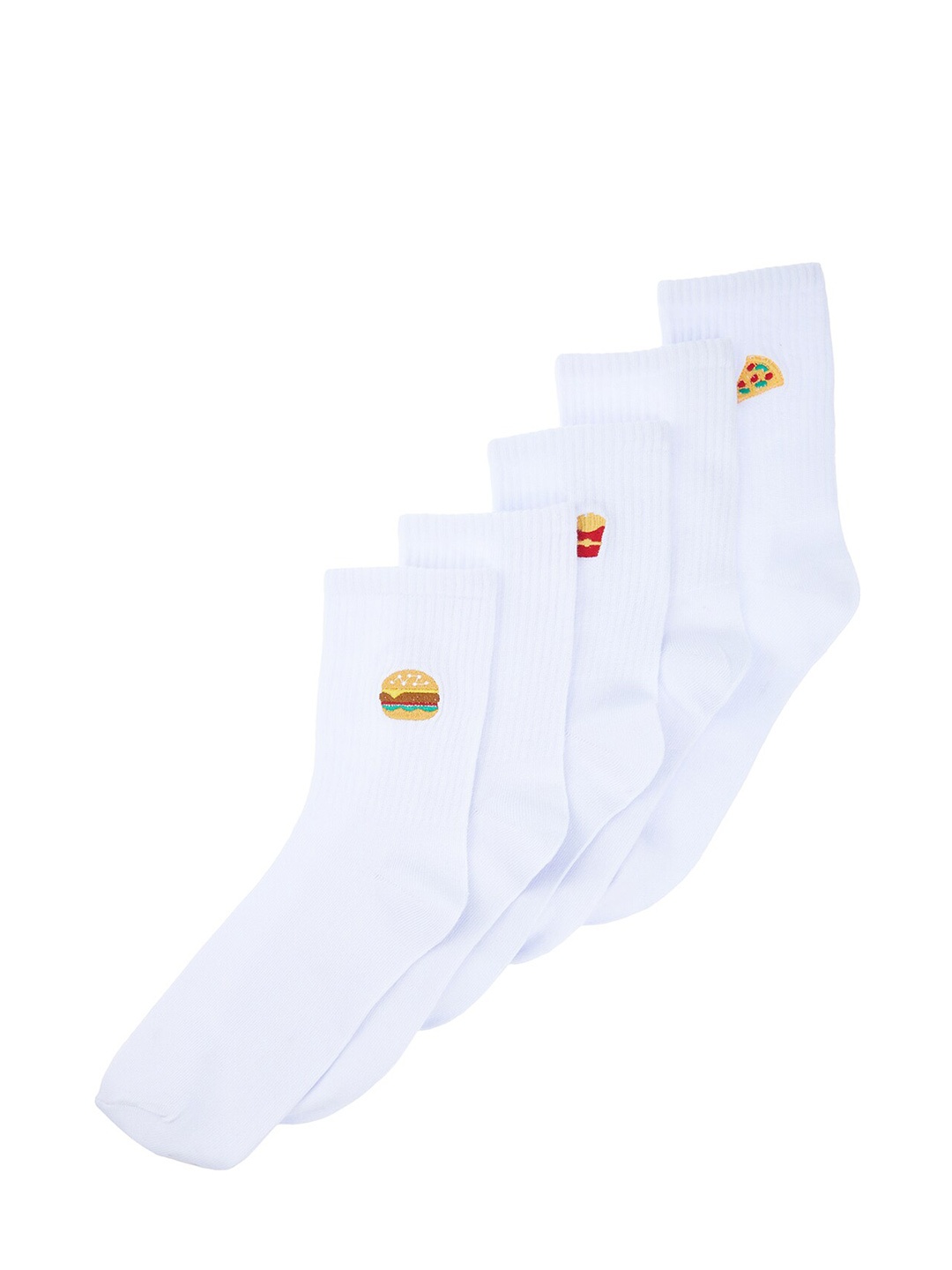 

Trendyol Men Pack Of 5 Ribbed Ankle-Length Socks, White