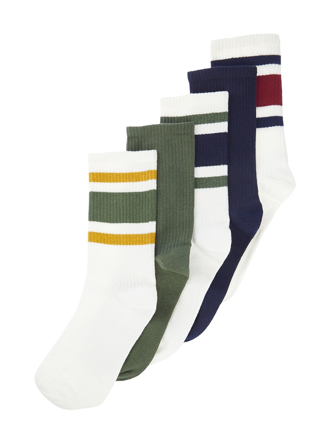 

Trendyol Men Pack Of 5 Patterned Calf Length Socks, White