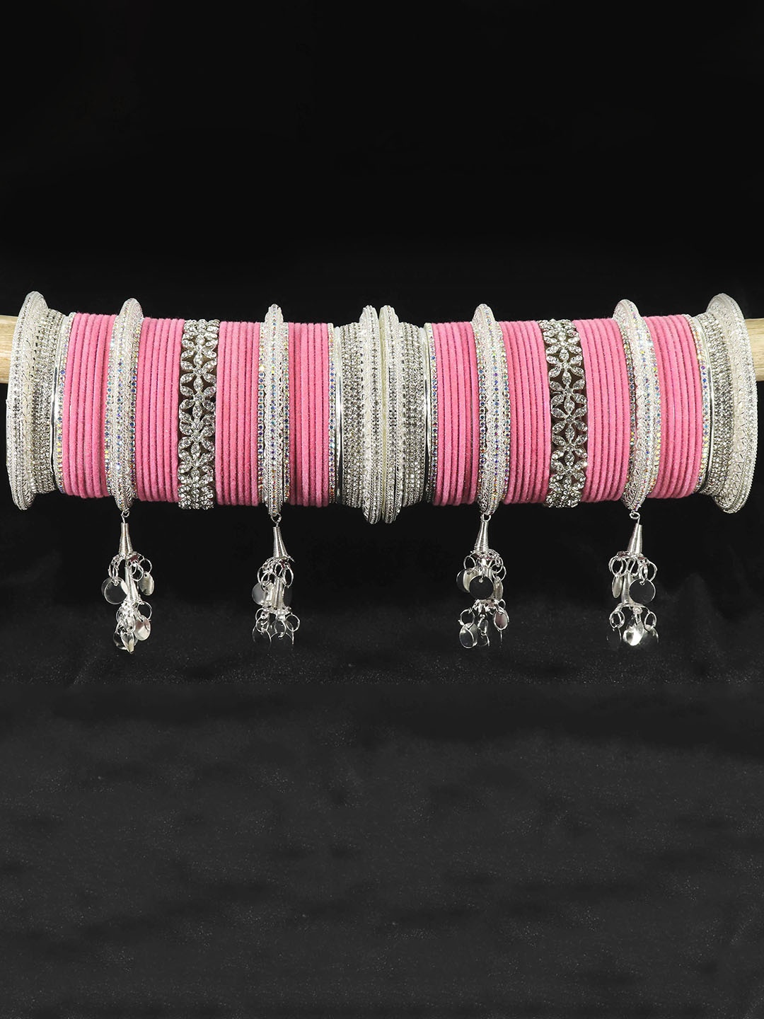 

LAVAZZA Set Of 74 Bridal Chooda Bangles Set With Latkan, Silver