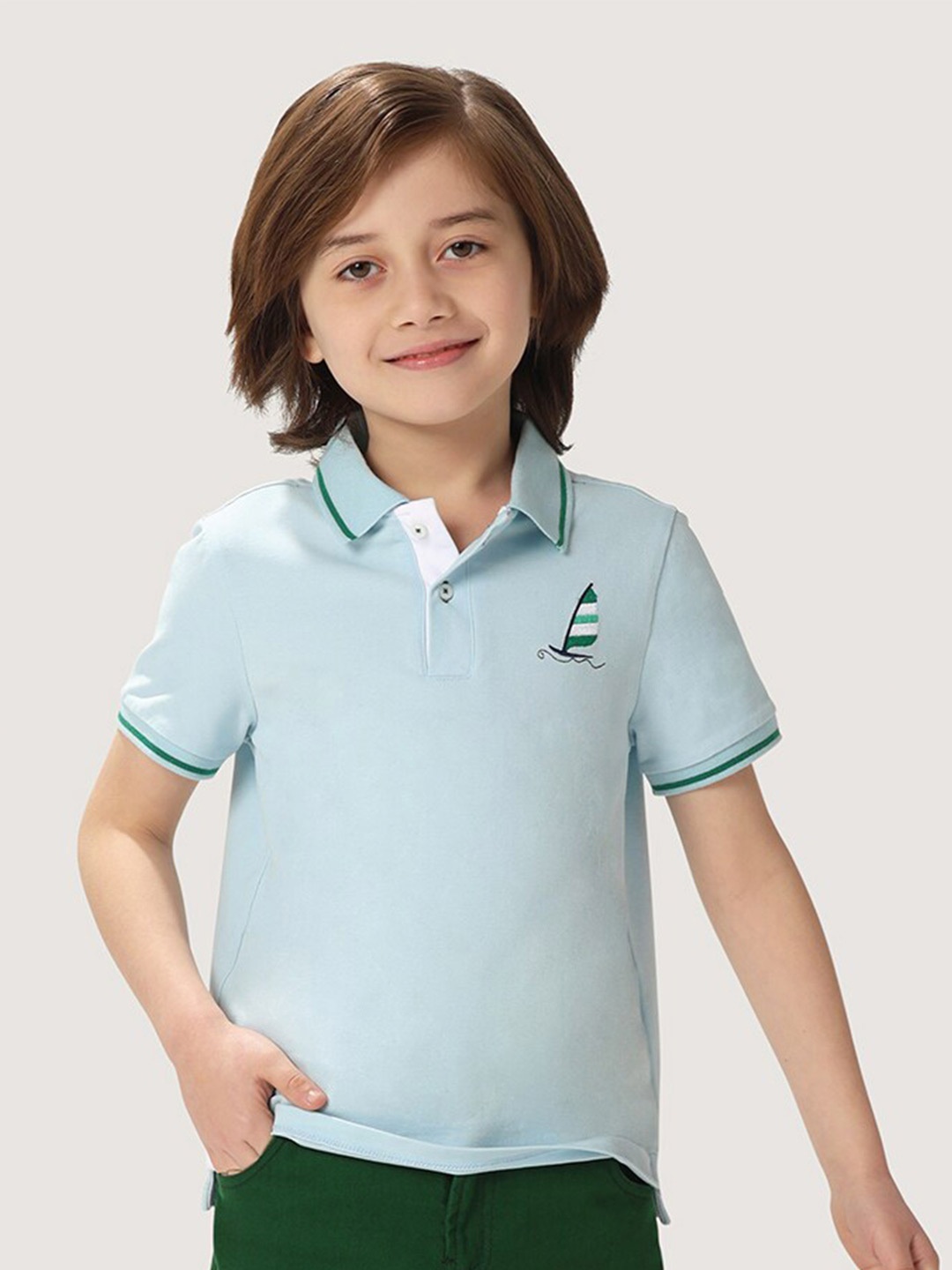 

One Friday Boys Stretchable Polo T-shirt with Embroidery, Blue