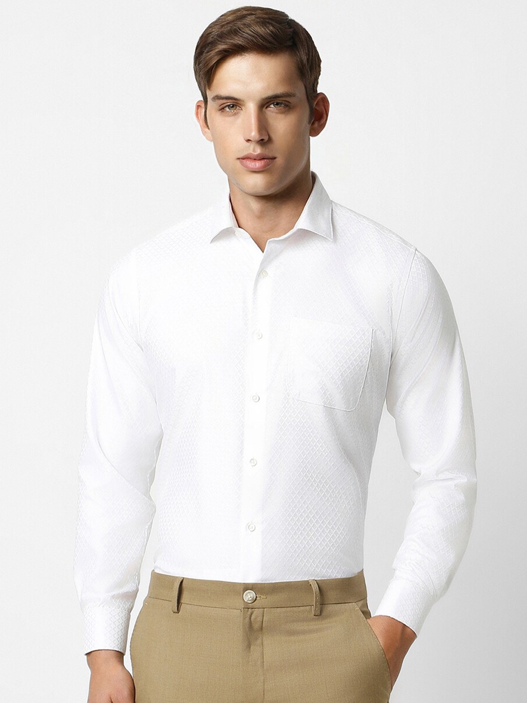 

Van Heusen Self Design Textured Cotton Opaque Formal Shirt, White