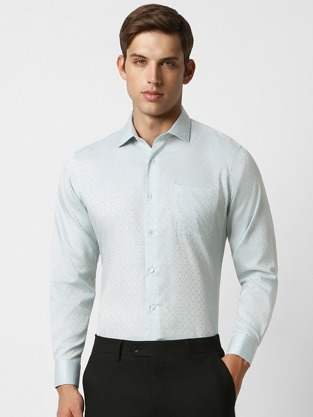 

Van Heusen Self Design Textured Opaque Cotton Formal Shirt, Blue