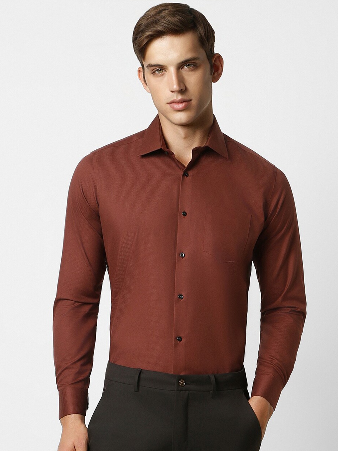 

Van Heusen Spread Collar Cotton Opaque Formal Shirt, Brown